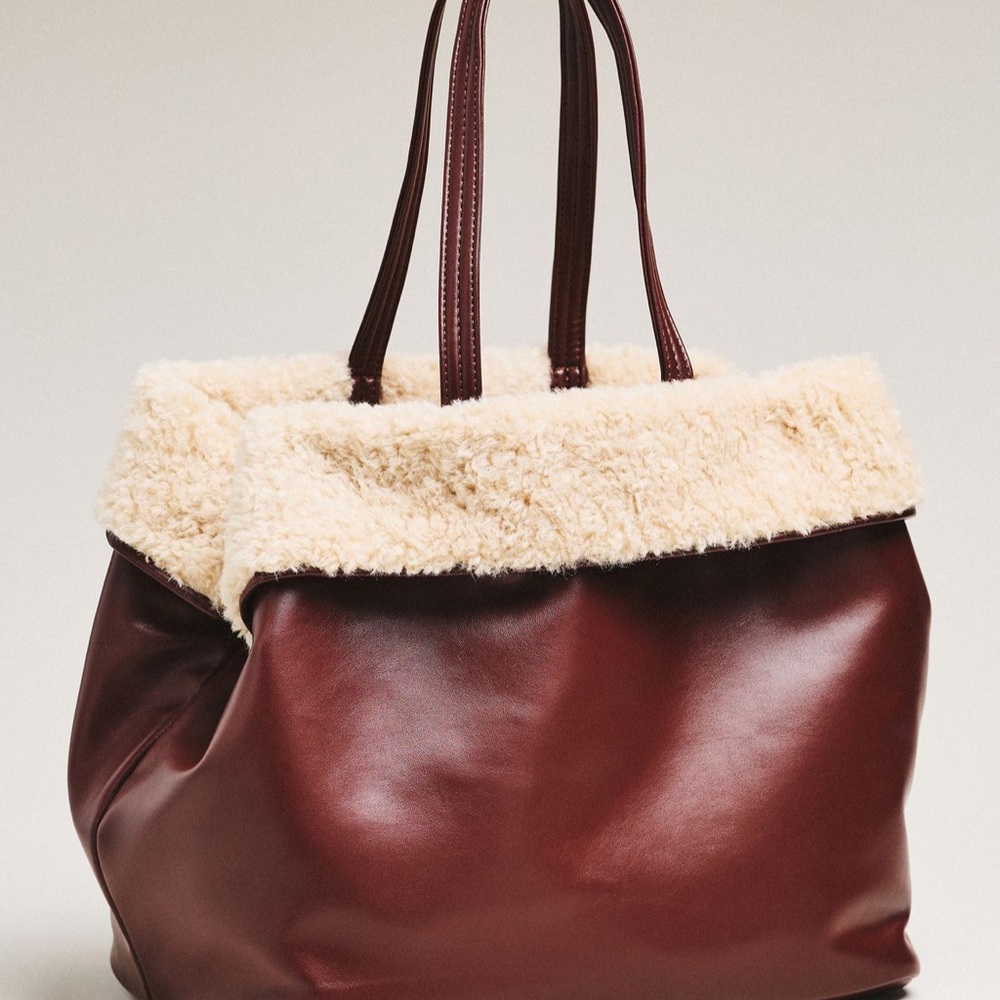 Reversible Sherpa Fleece Tote Anthropologie BNWT brown